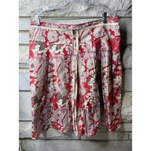 Zero Zero Womens Red Floral Pleated Cotton Skirt Size L Knee Length RN 77926